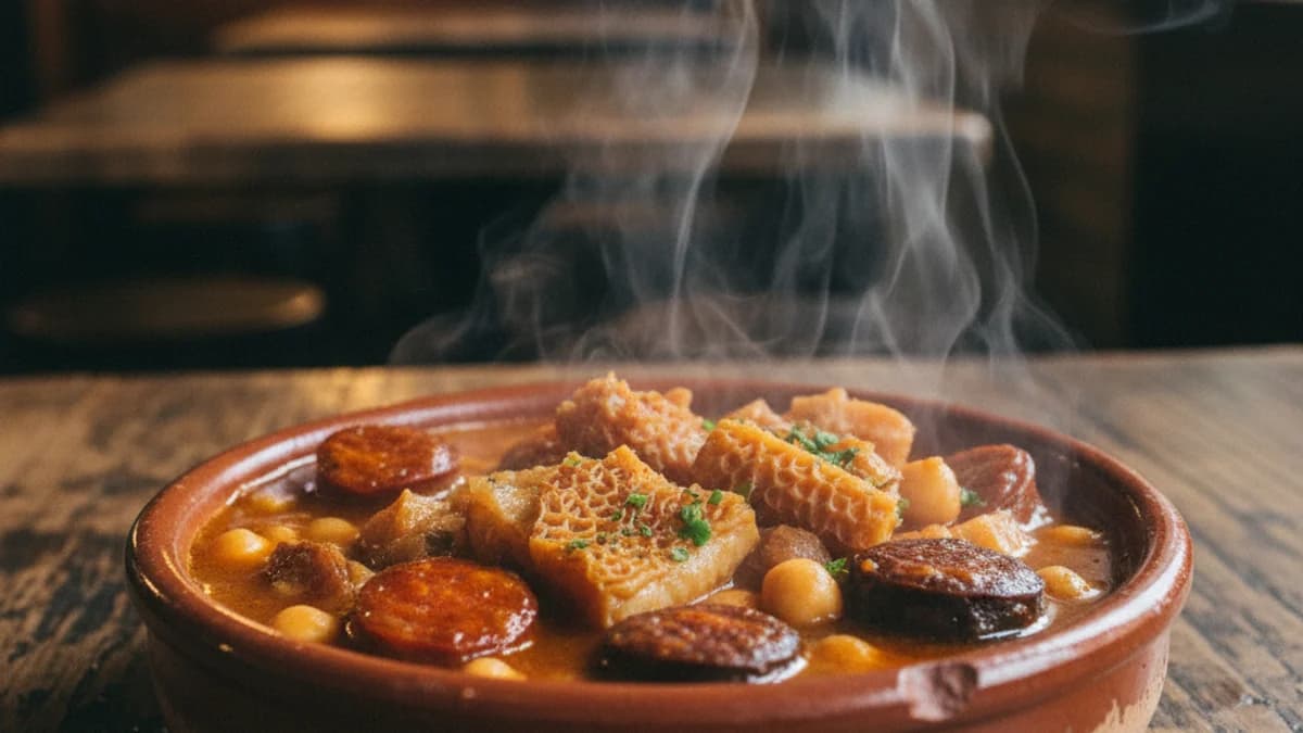 Imatge genèrica d'un plat de callos amb cigrons i xoriço servit en un restaurant tradicional de Barcelona.