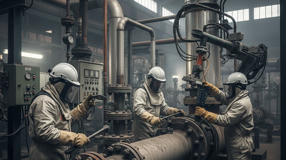 Imatge genèrica de tècnics realitzant tasques de manteniment en una central nuclear.