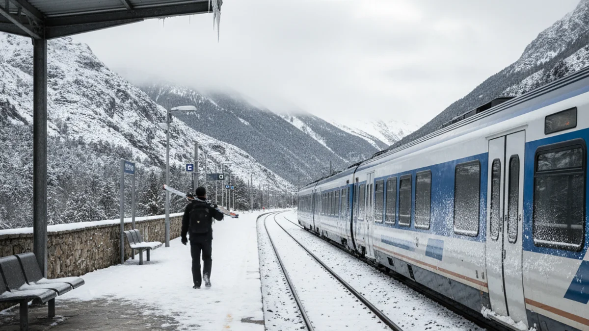 Imatge genèrica d'un tren cremallera o una estació de Rodalies amb neu, simbolitzant l'accés a les pistes d'esquí.