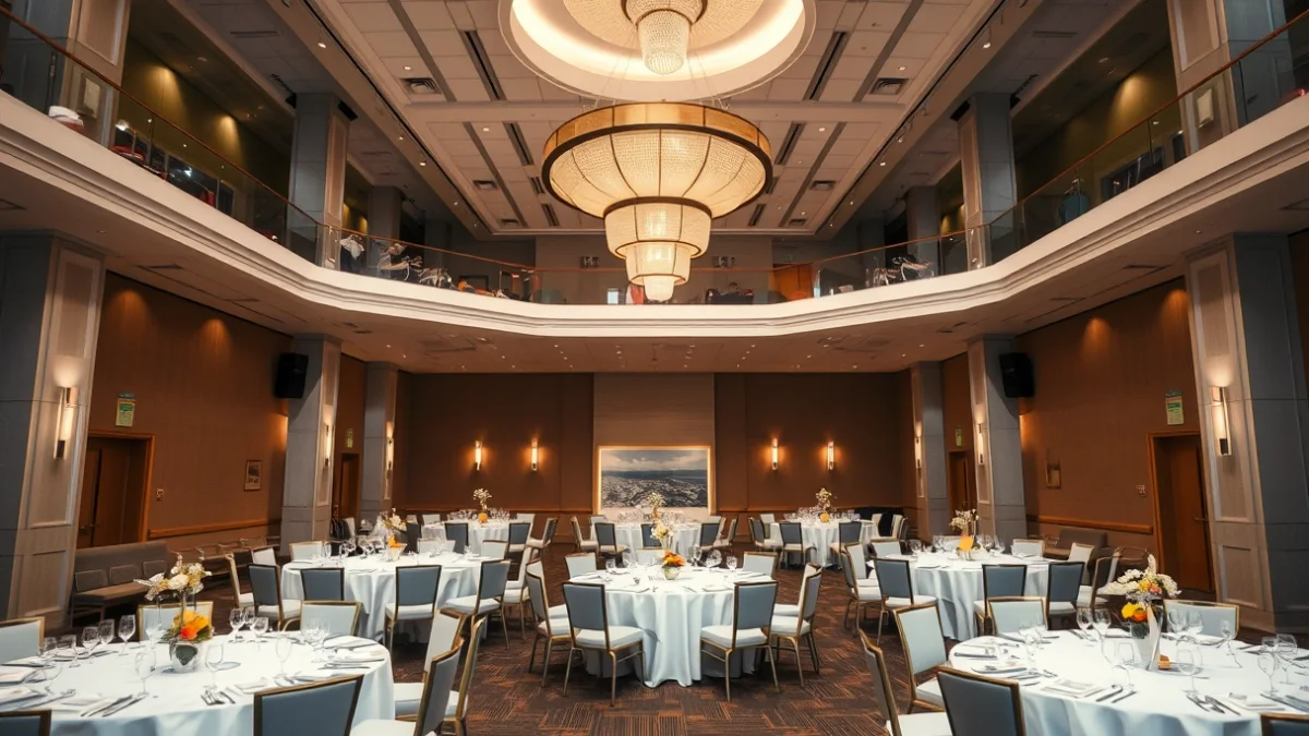 Imatge genèrica d'un saló d'esdeveniments modern amb taules parades, simbolitzant l'expansió d'un grup de restauració.