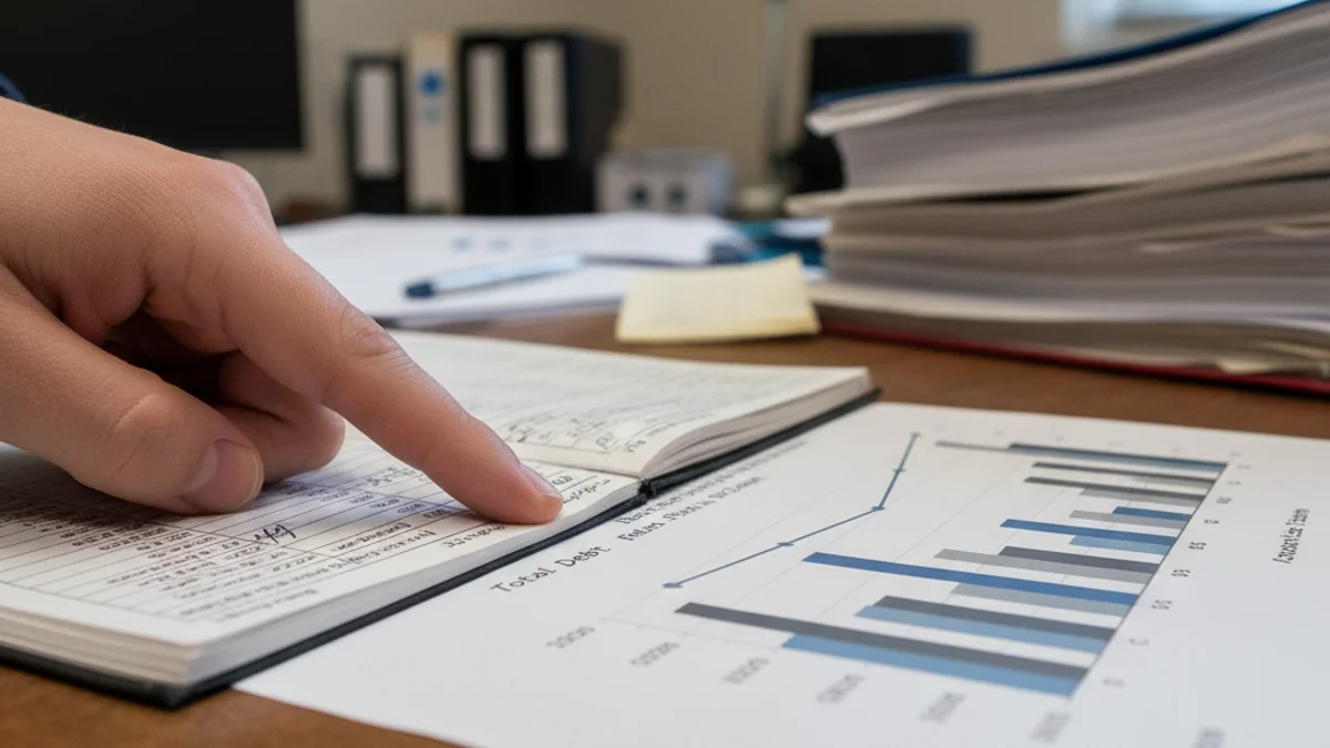 Representació visual genèrica de documents financers o gràfics d'endeutament municipal creixent.