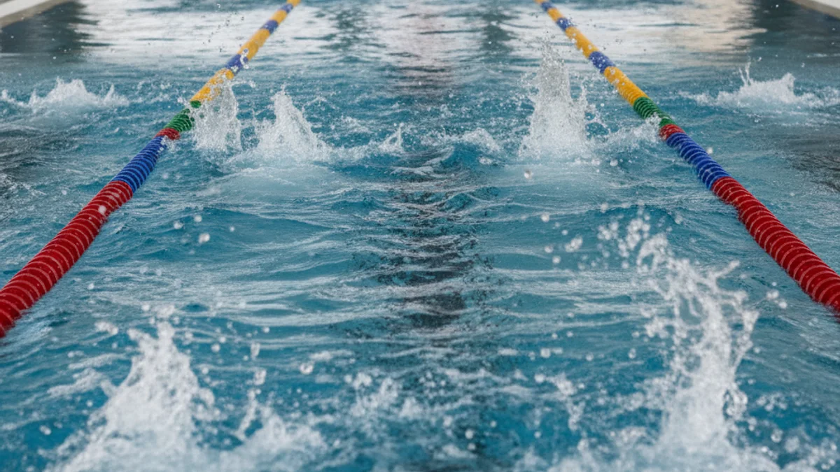 Imatge genèrica d'una piscina de competició durant un esdeveniment esportiu de natació.