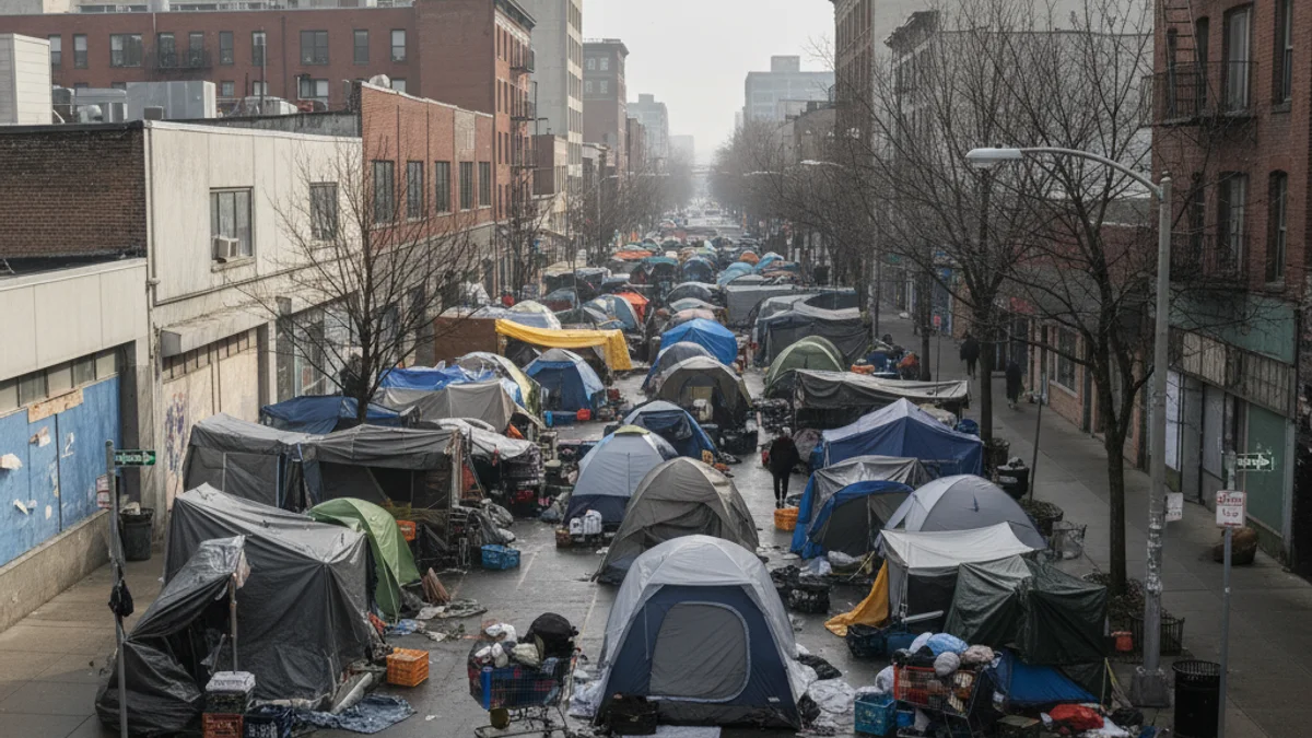 Imatge genèrica d'un campament improvisat amb mantes i pertinences al carrer, simbolitzant la manca d'habitatge.