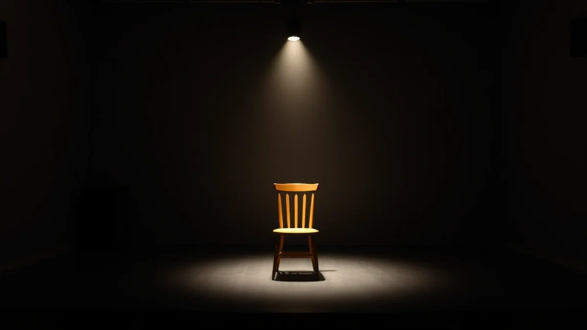 Representació teatral abstracta amb focus de llum sobre un escenari buit, suggerint un assaig o audició.