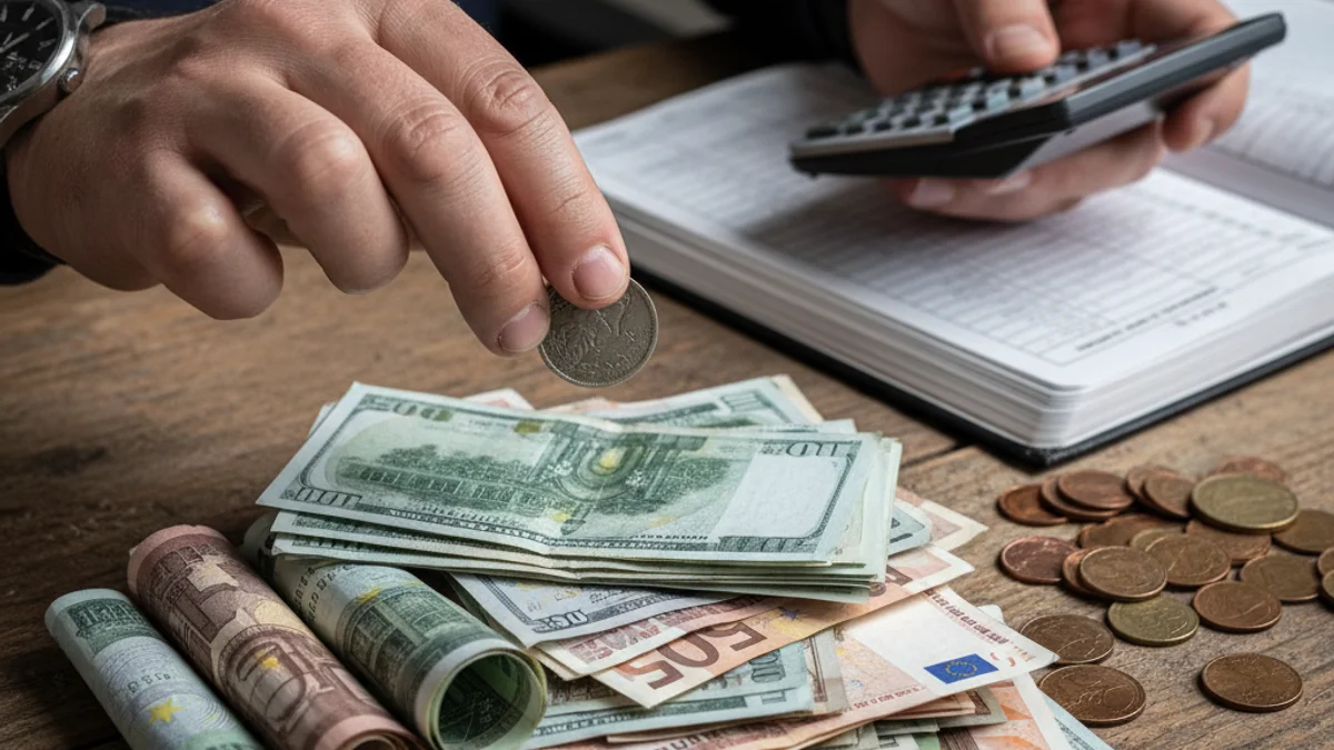 Una mà col·locant monedes sobre una pila de bitllets, simbolitzant l'augment d'un impost o taxa.