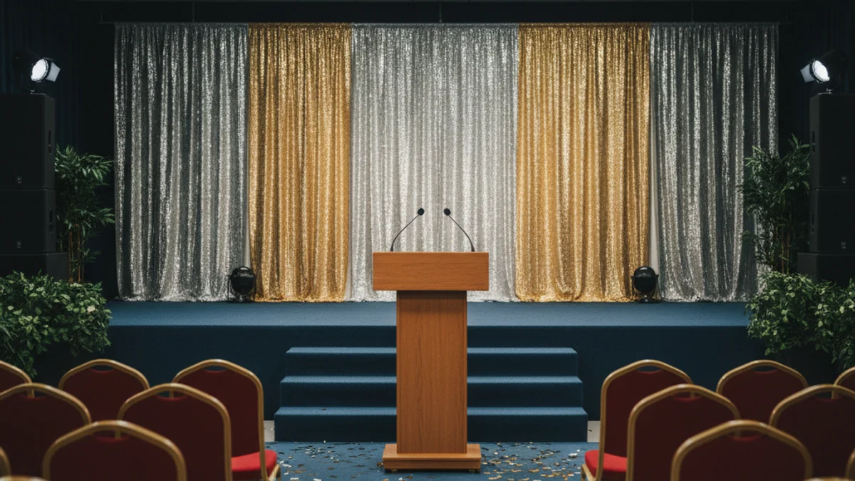 Imatge genèrica d'una cerimònia de premis esportius amb un podi i llums d'escenari.