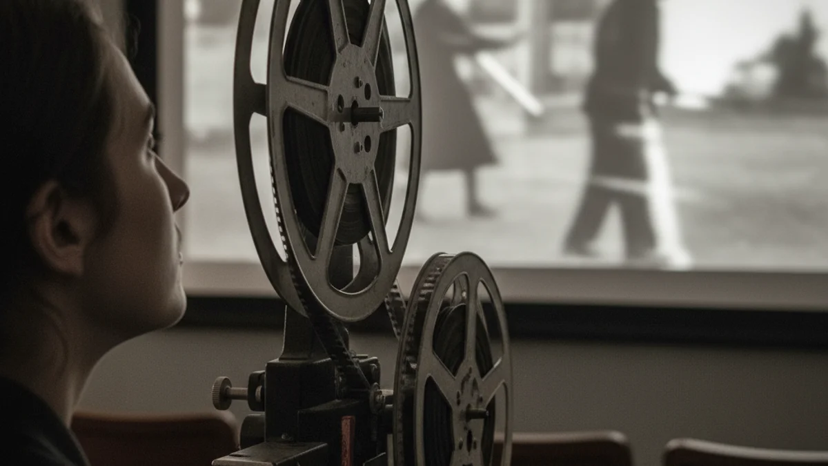 Imatge d'arxiu d'una pel·lícula clàssica en blanc i negre, amb un enfocament en la memòria i la guerra.