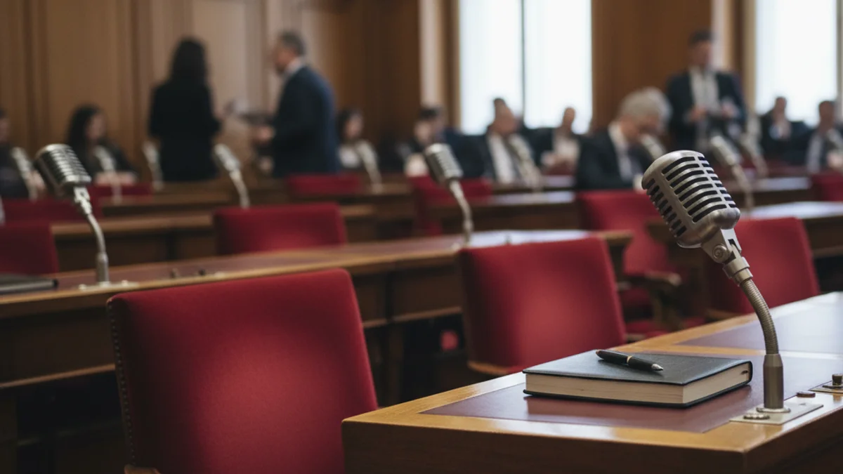 Imatge genèrica d'un escaig buit al Parlament de Catalunya o d'una figura política entrant a la cambra.