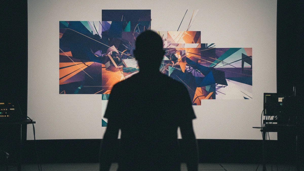 Imatge genèrica d'un cineasta treballant en una sala d'edició de cinema amb llums tènues.