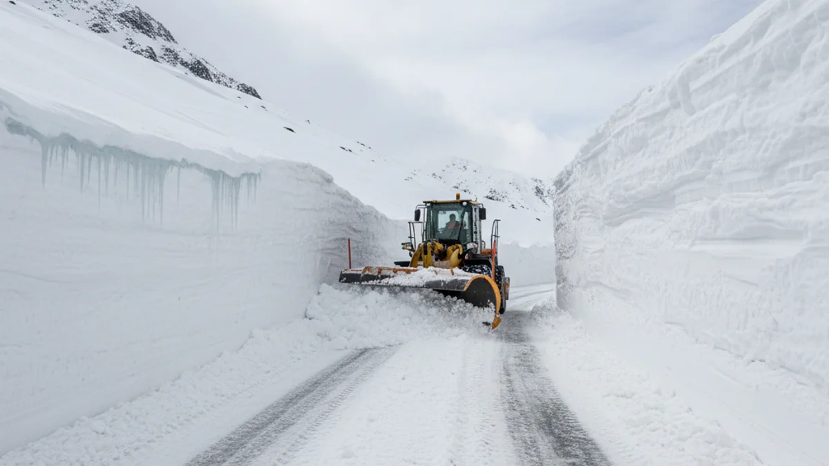 Imatge genèrica de neu acumulada a una carretera de muntanya amb senyals de perill d'allaus.