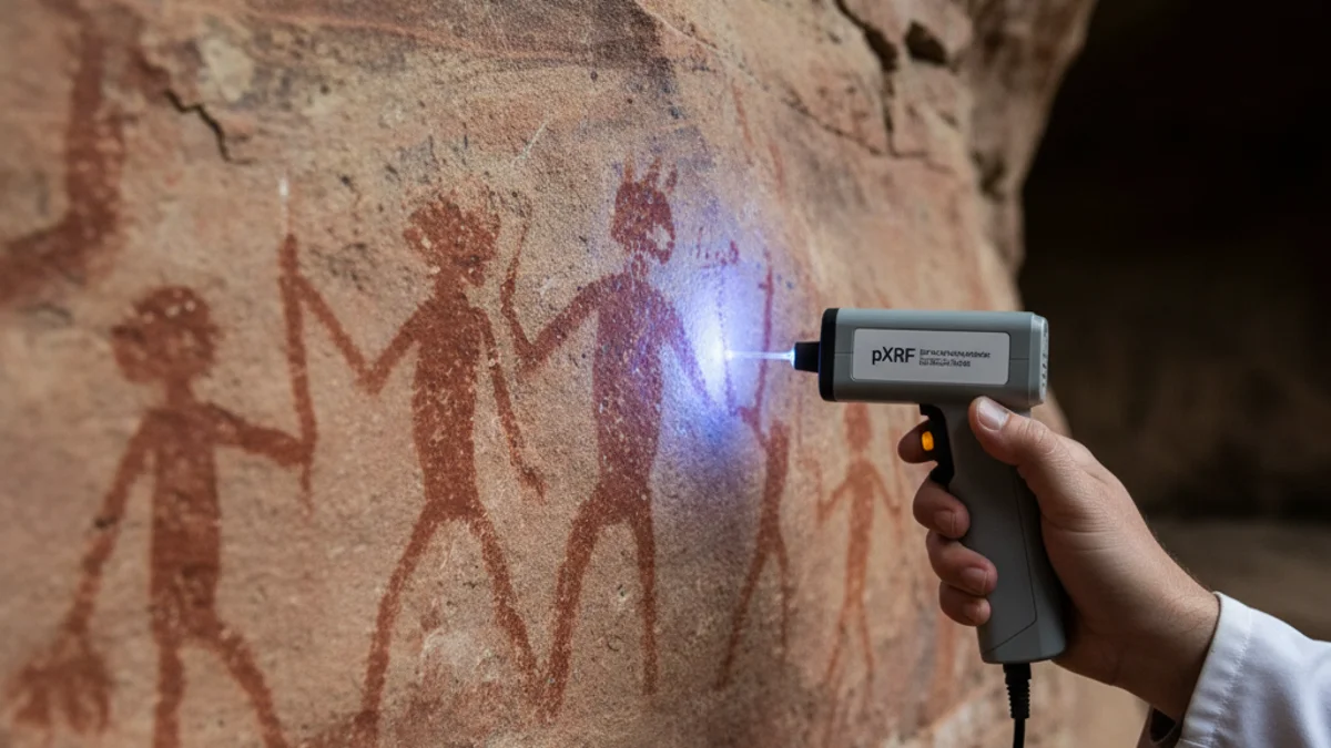 Imatge genèrica d'un panell de pintures rupestres amb figures humanes i animals estilitzades.