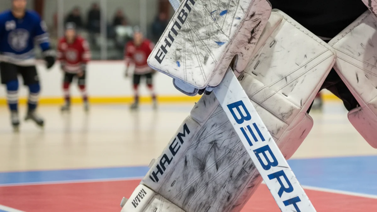 Imatge genèrica d'un porter d'hoquei patins aturant una bola durant un partit de lliga.