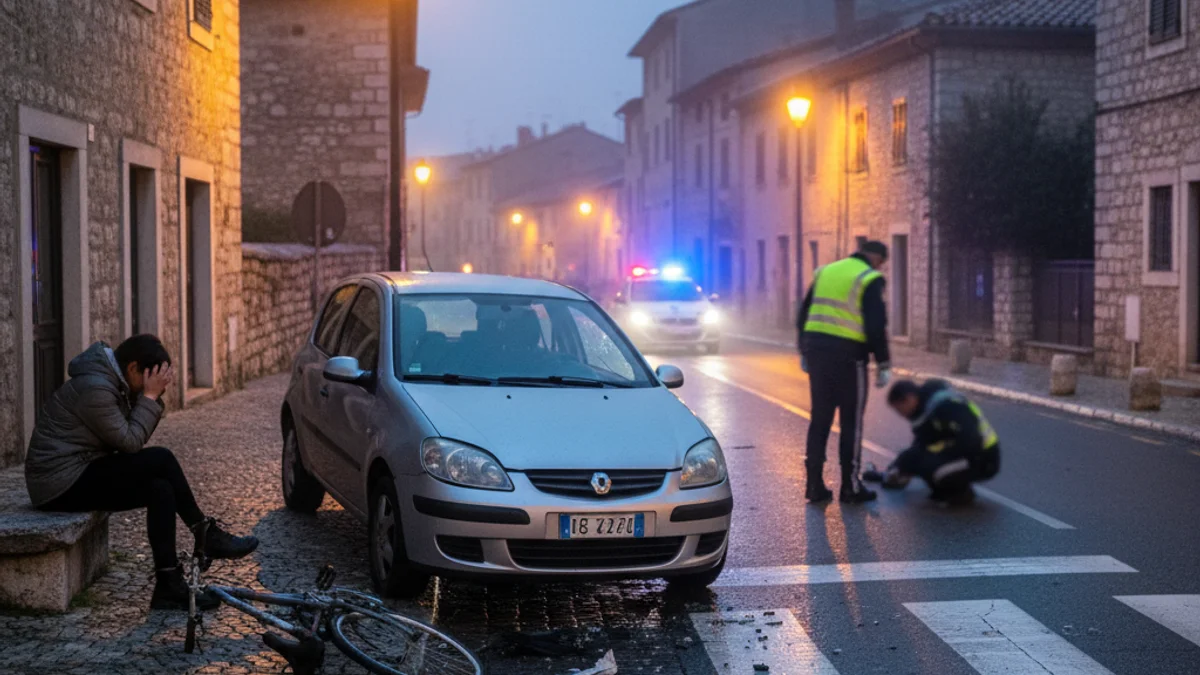 Descripció d'una escena d'emergència amb vehicles policials i ambulàncies en un carrer urbà.
