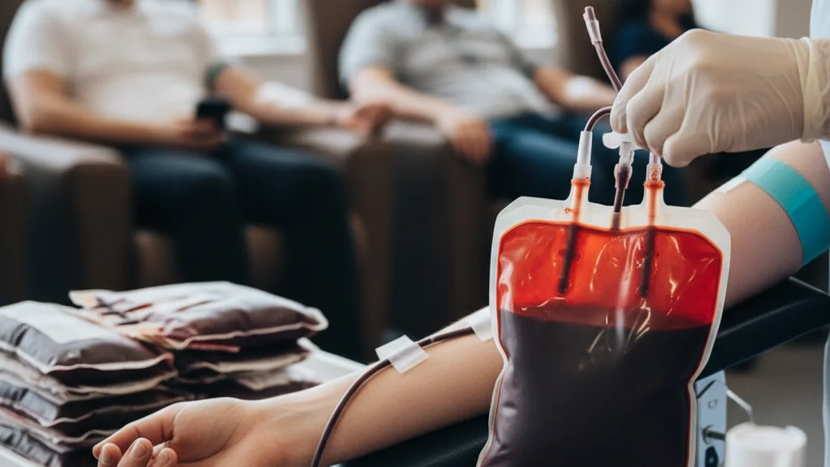 Imatge genèrica d'una campanya de donació de sang, amb personal sanitari i donants.