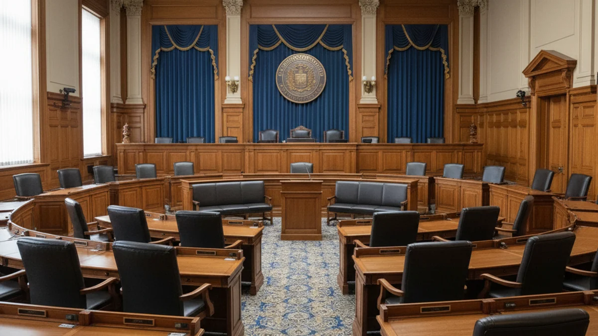 Imatge genèrica d'un edifici municipal o d'un ple de l'ajuntament amb figures borroses.