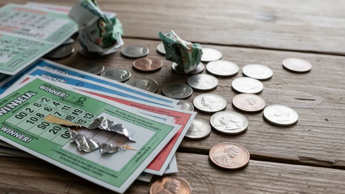 Imatge genèrica de bitllets de loteria i monedes sobre una taula després d'un sorteig important.