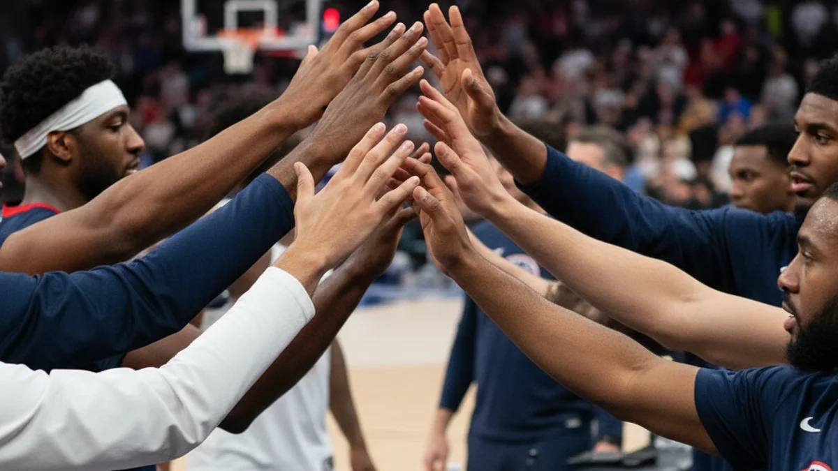 Imatge genèrica d'un jugador de bàsquet celebrant una cistella en un partit.