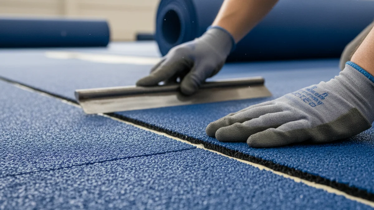 Imatge genèrica d'un paviment esportiu sintètic nou instal·lat en un pavelló municipal.