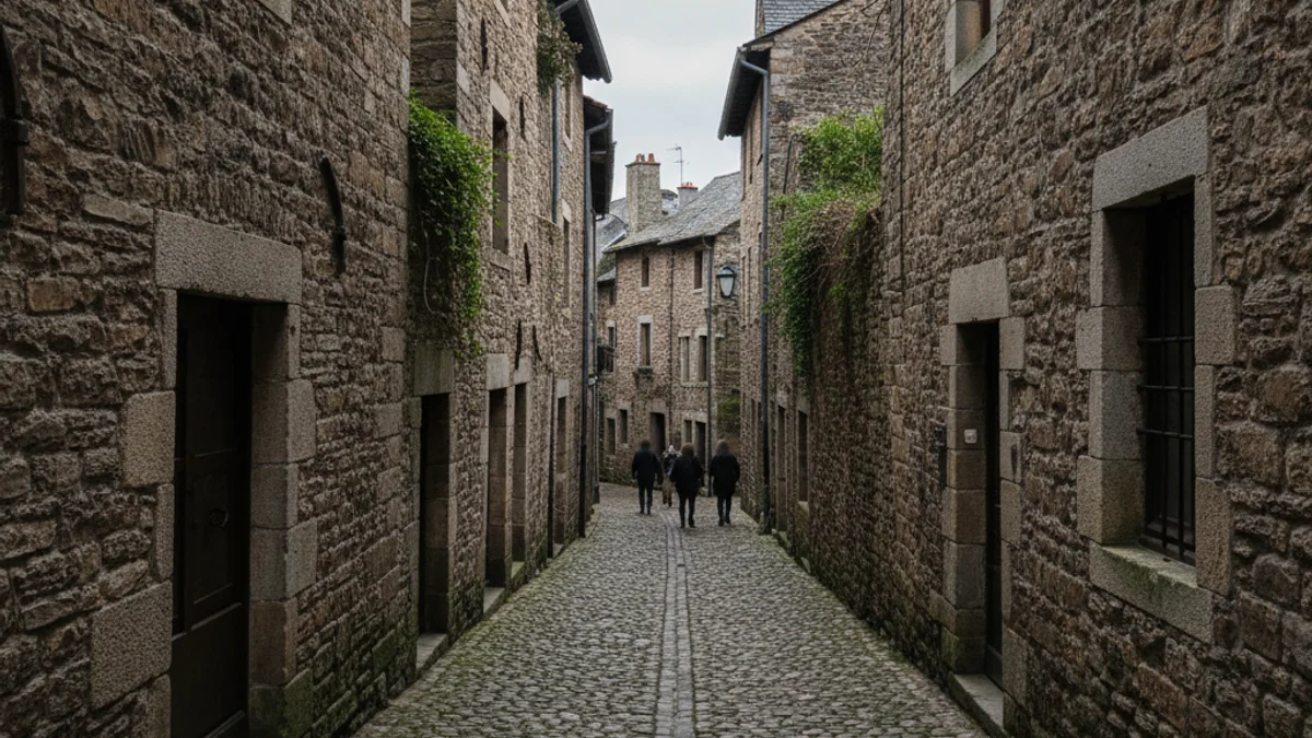 Vista d'un carrer estret i empedrat del centre històric d'una vila medieval catalana.
