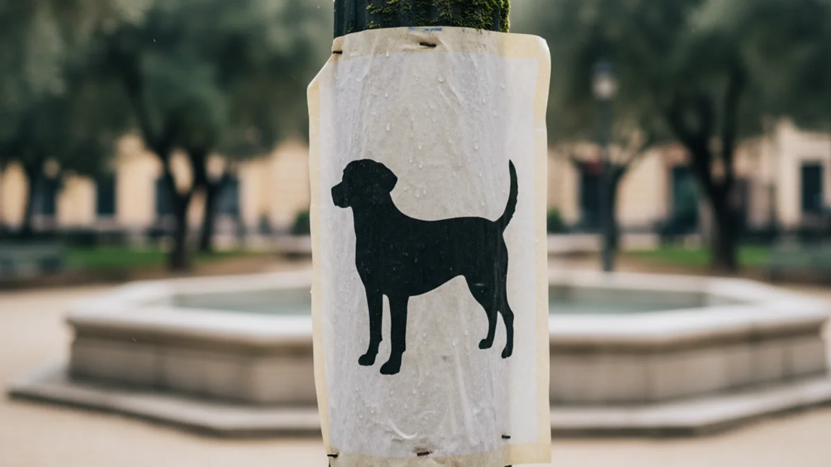 Cartell de recerca d'un animal perdut penjat en un fanal d'una zona urbana de la costa.