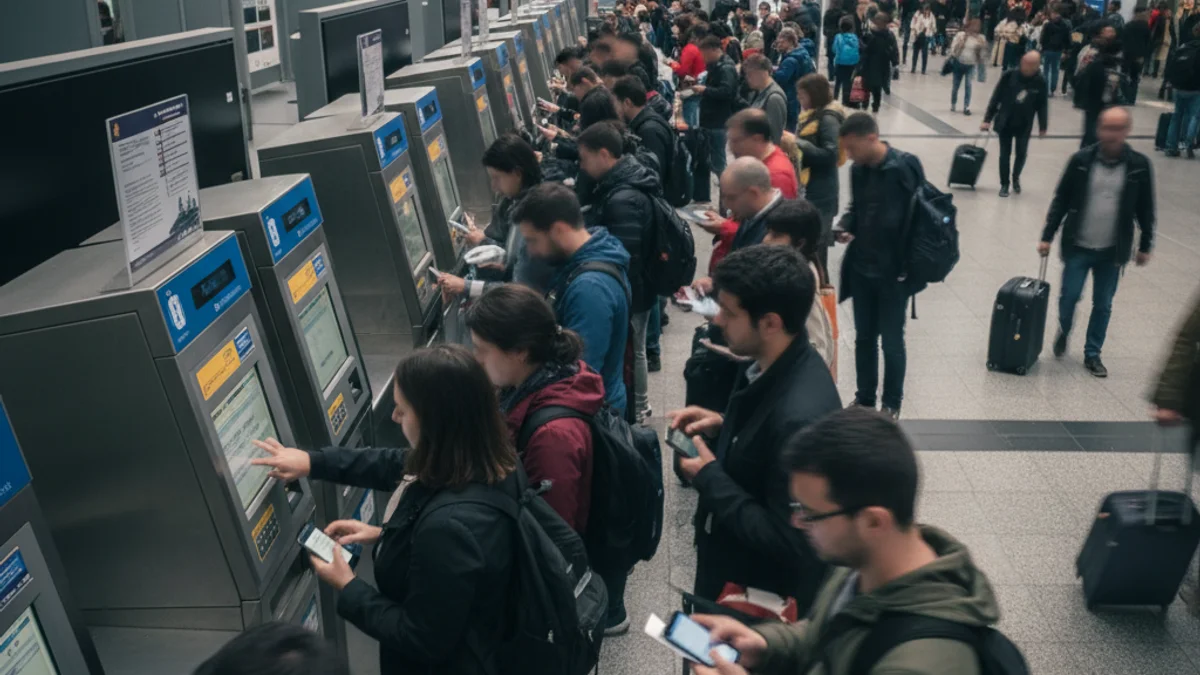 Imatge genèrica de l'andana d'una estació de tren o metro amb una gran afluència de passatgers desorientats i amb maletes.