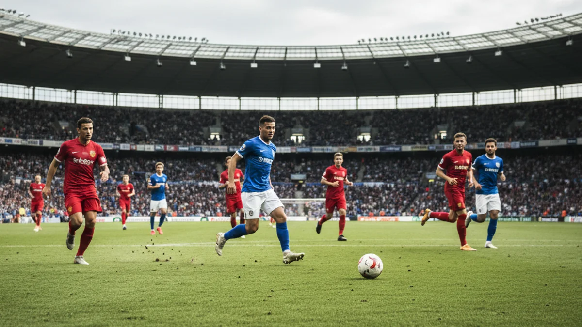 Imatge genèrica d'un camp de futbol amb jugadors en acció durant un partit de lliga.