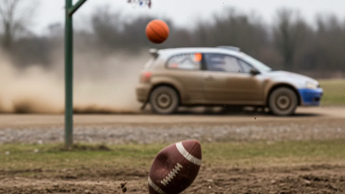 Imatge genèrica que representa l'acció esportiva d'un cap de setmana, amb elements de futbol, bàsquet i motor.