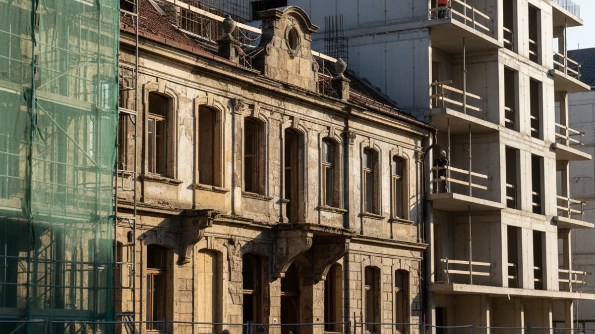 Representació genèrica d'un projecte de construcció d'habitatges socials o rehabilitació d'edificis en un nucli urbà.