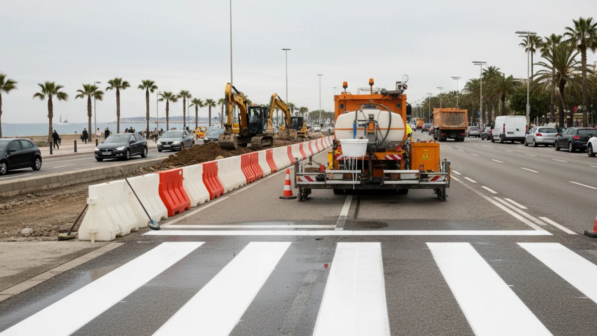 Imatge genèrica d'una carretera en obres amb maquinària pesant i senyalització de trànsit.