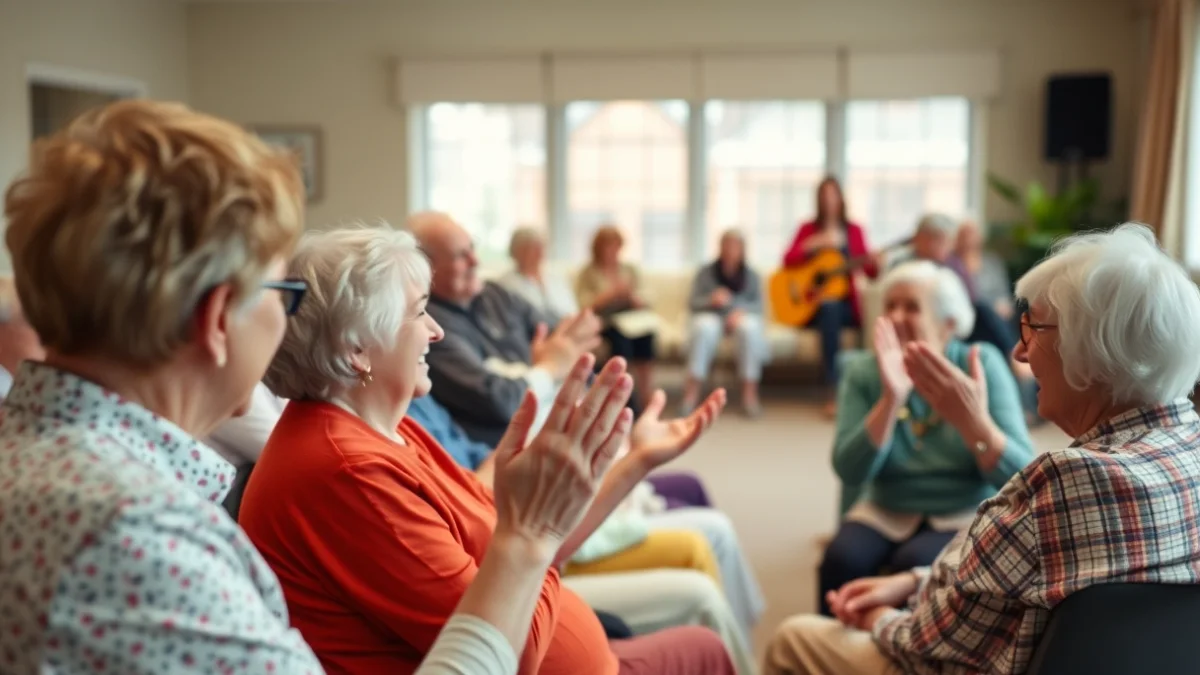 Imatge genèrica d'un grup de gent gran gaudint d'un espectacle musical en una residència.