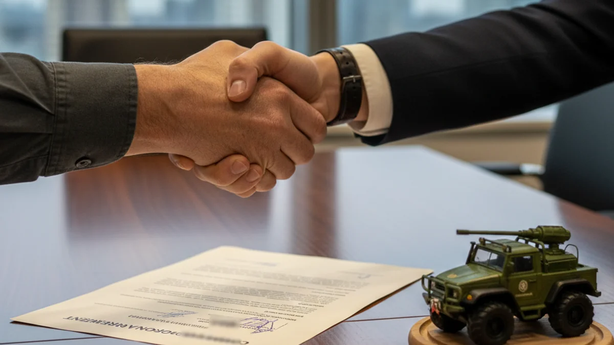 Representation of a cooperation agreement signed between two entities for the purchase of emergency vehicles.