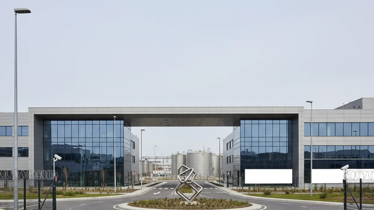 Vista genèrica d'un polígon industrial modern amb edificis d'alta tecnologia, simbolitzant el PIB elevat.