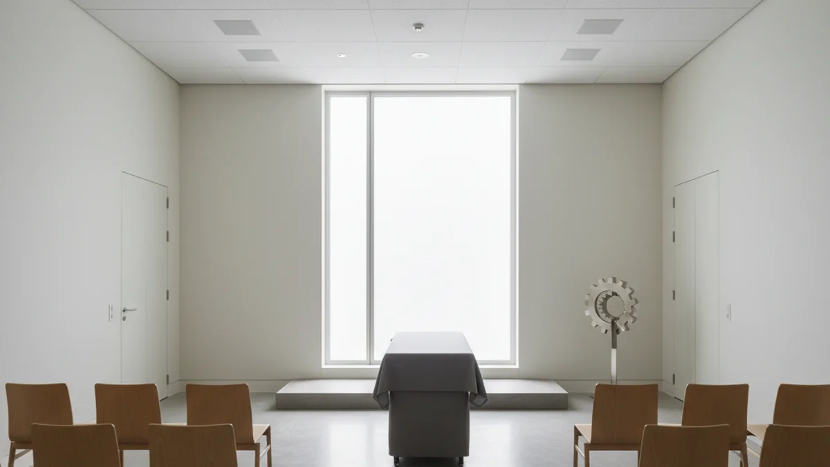 Imatge genèrica d'una sala de vetlles o un edifici municipal que simbolitzi serveis públics.