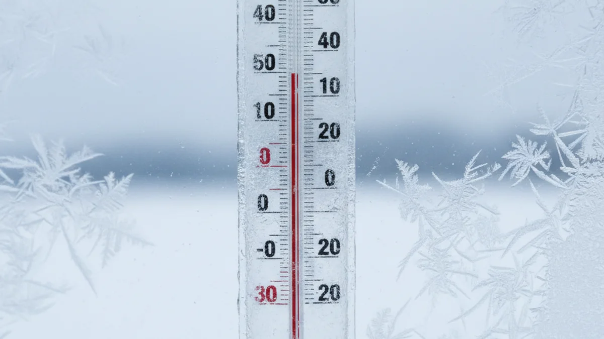 Termòmetre exterior marcant temperatures sota zero en un paisatge hivernal amb neu.