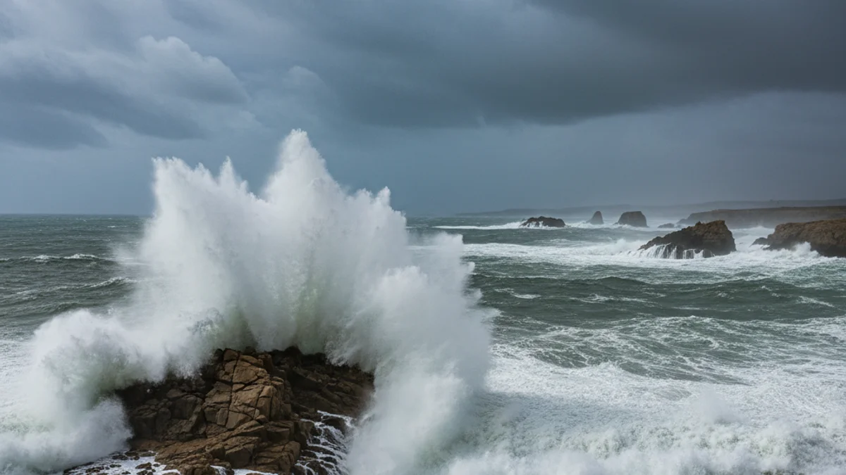 Imatge genèrica d'un paisatge costaner amb onades fortes i cel cobert, simbolitzant l'arribada d'un temporal marítim.