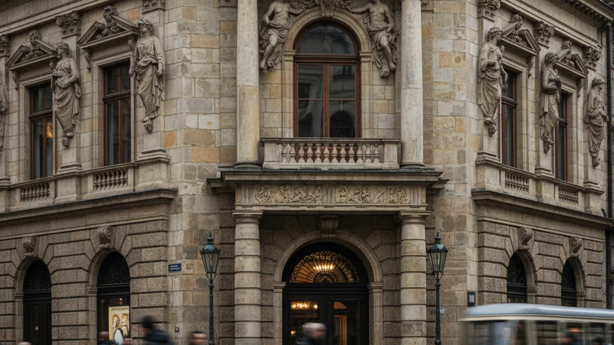Imatge genèrica d'un teatre antic amb la façana il·luminada al centre de Barcelona, sense gent reconeixible.