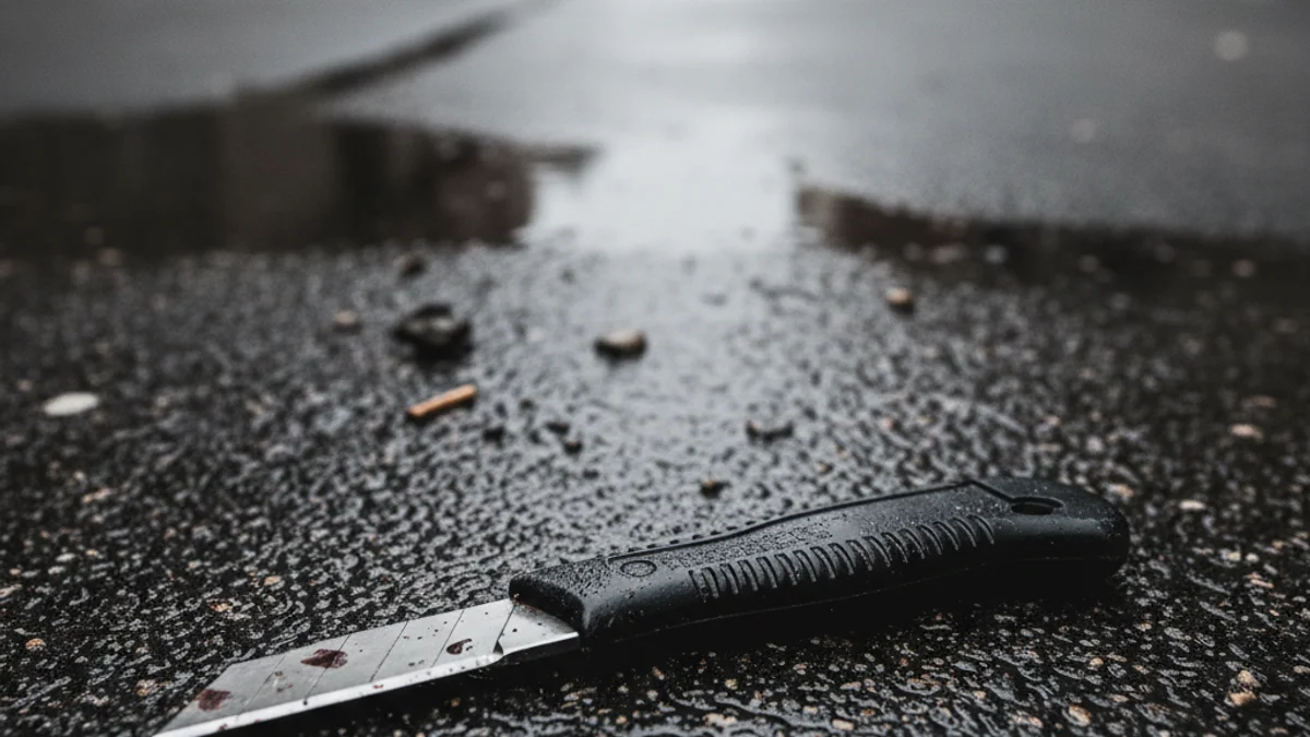 Detall d'una navalla o arma blanca sobre un fons fosc, simbolitzant l'agressió.