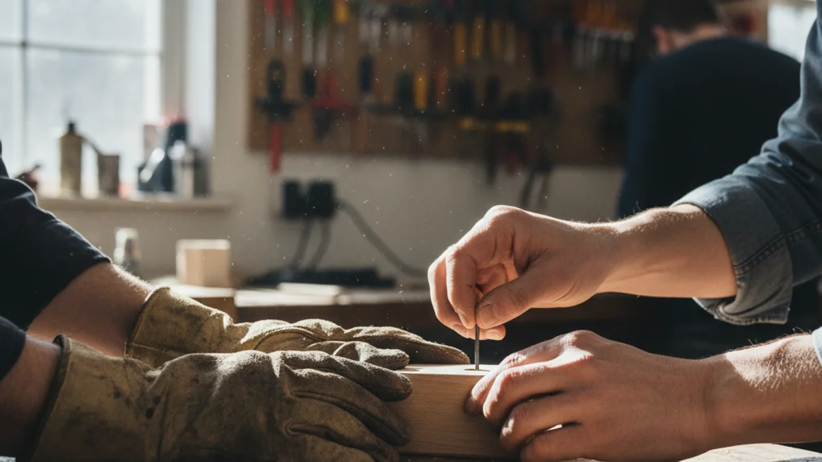 Mans treballant en un taller d'inclusió social, simbolitzant l'esforç i la dedicació de les cooperatives sense ànim de lucre.