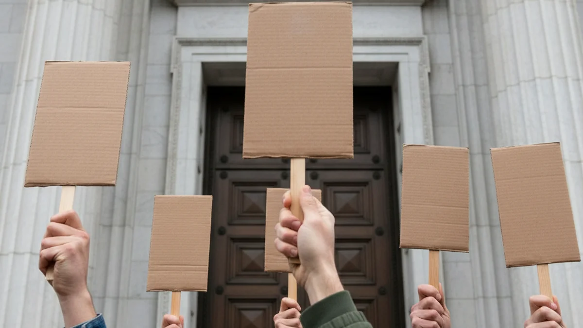 Imatge genèrica d'una protesta de docents davant d'un edifici administratiu.