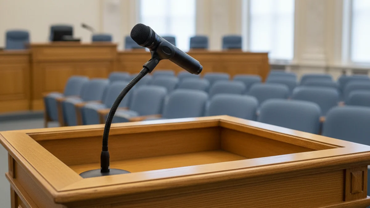 Imatge genèrica d'un polític parlant en un faristol o d'una reunió de partit a nivell local.