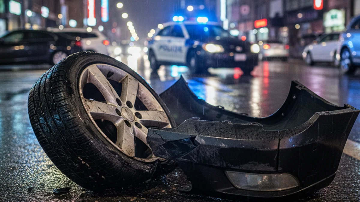 Imatge genèrica d'un vehicle accidentat en un carrer urbà de nit, amb llums d'emergència.