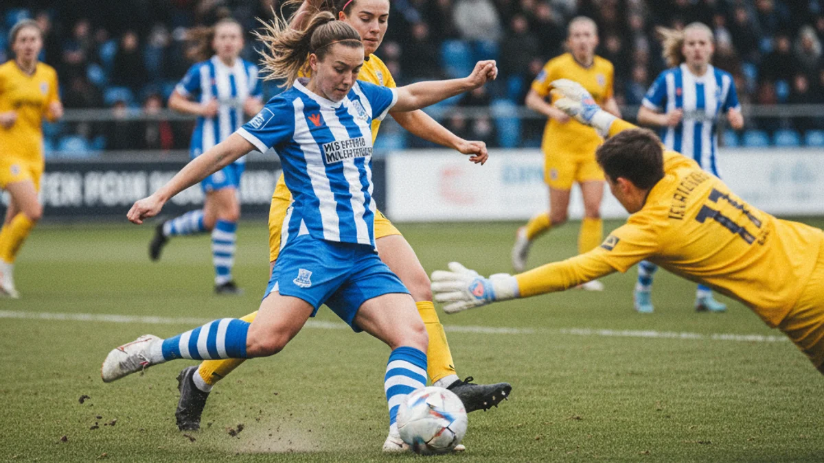 Imatge genèrica d'un partit de futbol femení, amb jugadores en acció al camp.