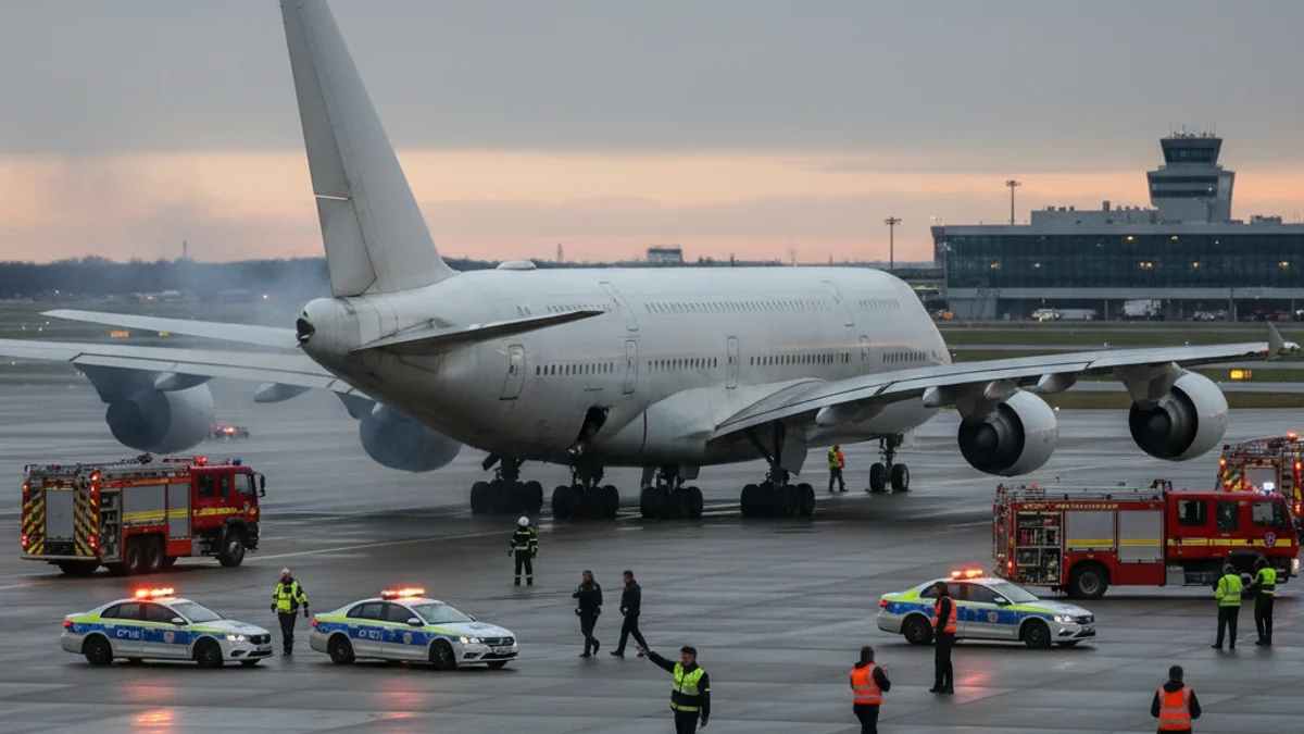 Desallotjament de passatgers d'un avió en una zona de seguretat de l'aeroport.