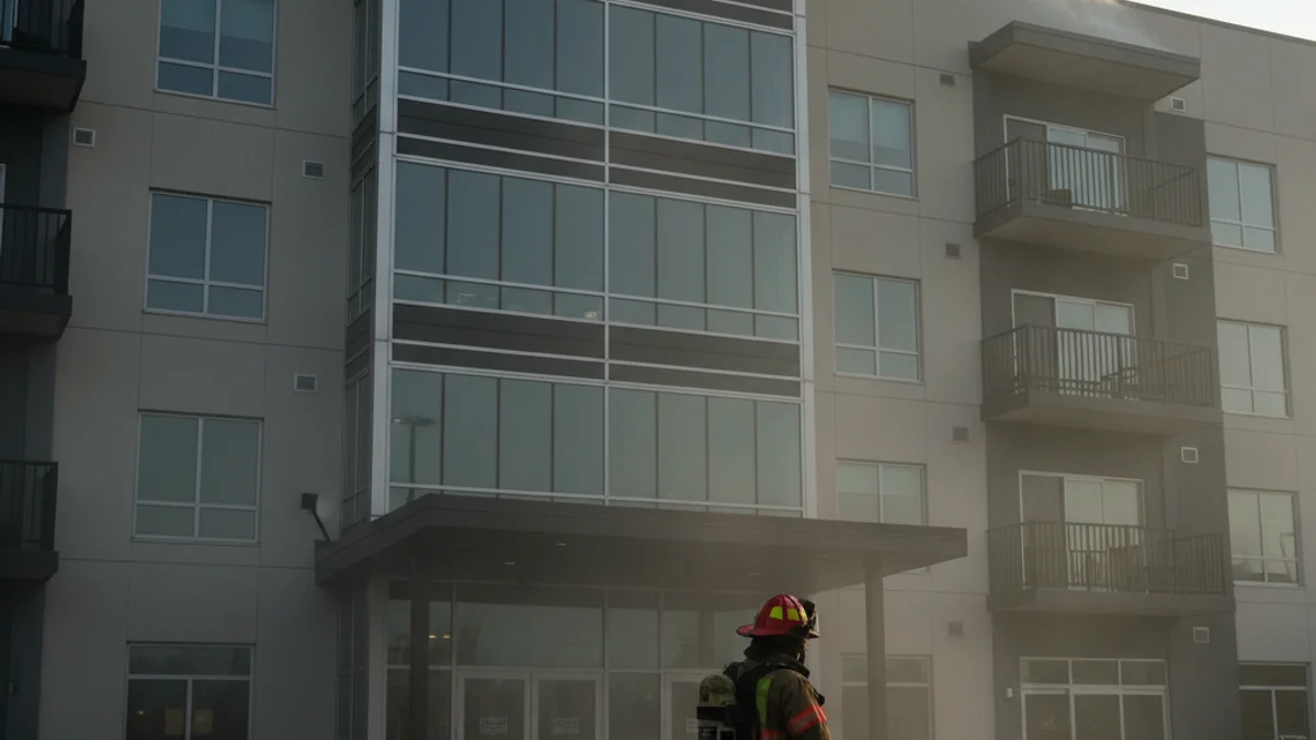 Imatge genèrica de personal d'emergències i bombers treballant a l'exterior d'un edifici d'apartaments.