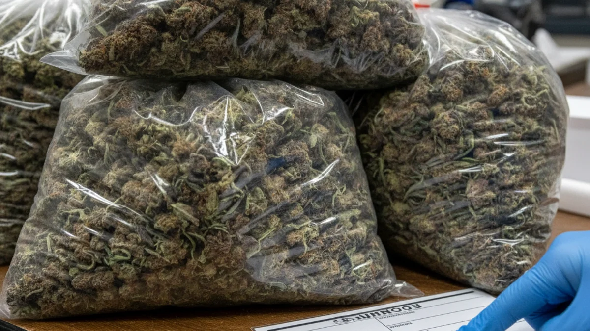 Imatge genèrica d'una operació policial amb bosses de proves o plantes de marihuana confiscades.