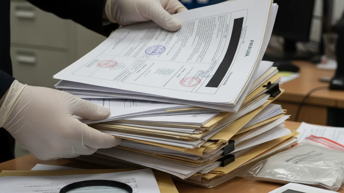 Imatge genèrica que representa documents falsificats o tràmits legals en un entorn policial.