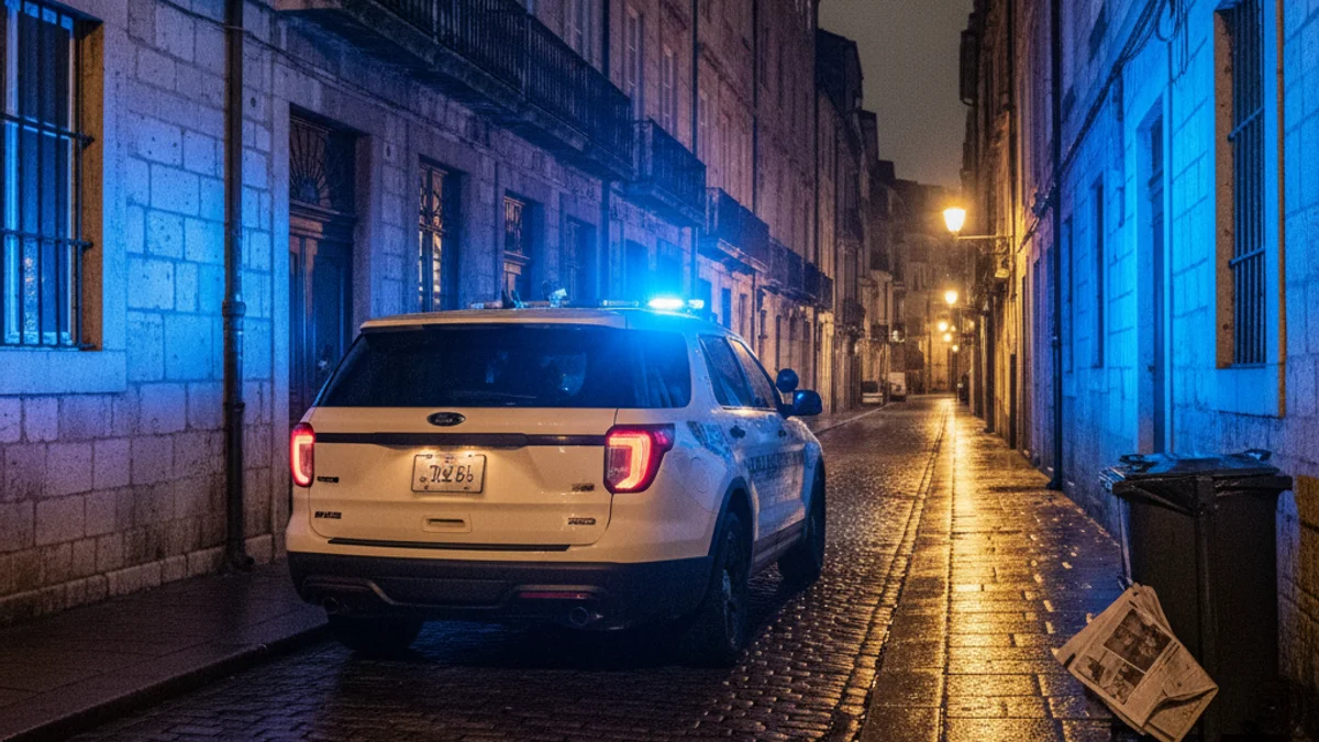 Imatge genèrica d'una patrulla policial o agents de seguretat en una zona urbana de nit.