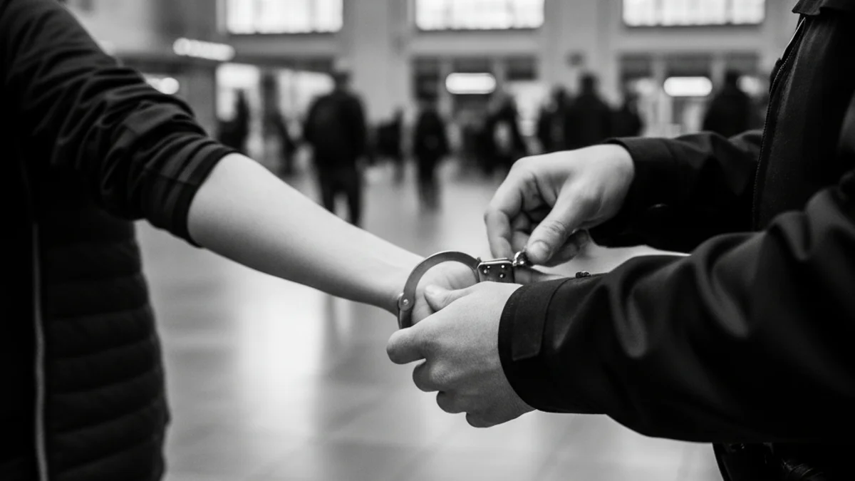 Imatge genèrica d'una detenció policial en un espai públic, com una estació de tren.