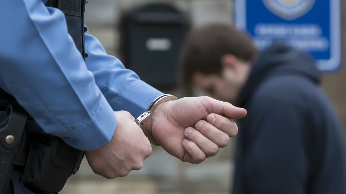 Imatge genèrica d'una detenció policial, amb unes manilles o una silueta d'un agent i un detingut.