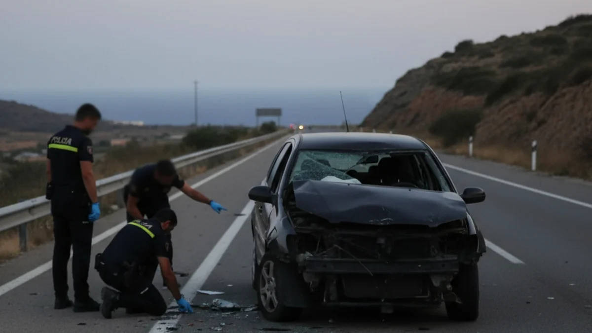 Imatge genèrica d'un vehicle accidentat o d'una investigació policial en una carretera, amb agents de fons.